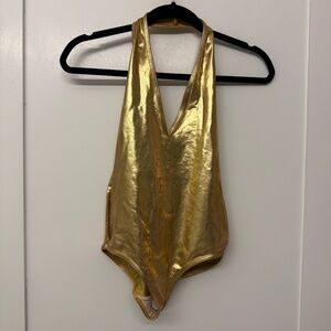 AMERICAN APPAREL Gold Lamé Halter Bodysuit (can Also Be Swimwear!) - size S